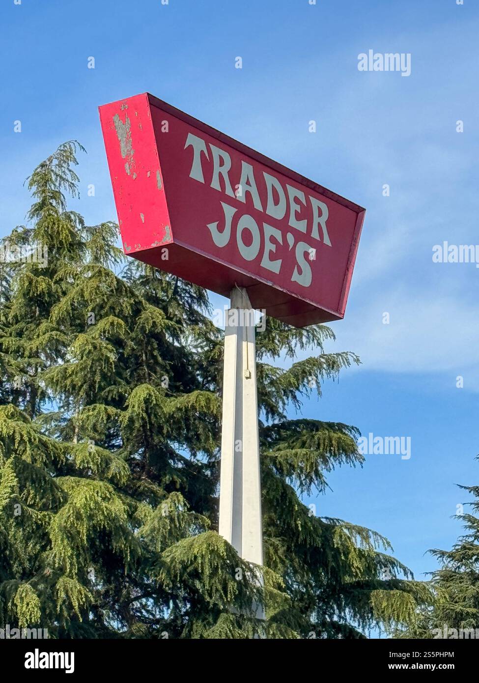 Trader Joe's grocery store is a popular place to shop in Oakland, California. - Smartphone Captured Stock Image