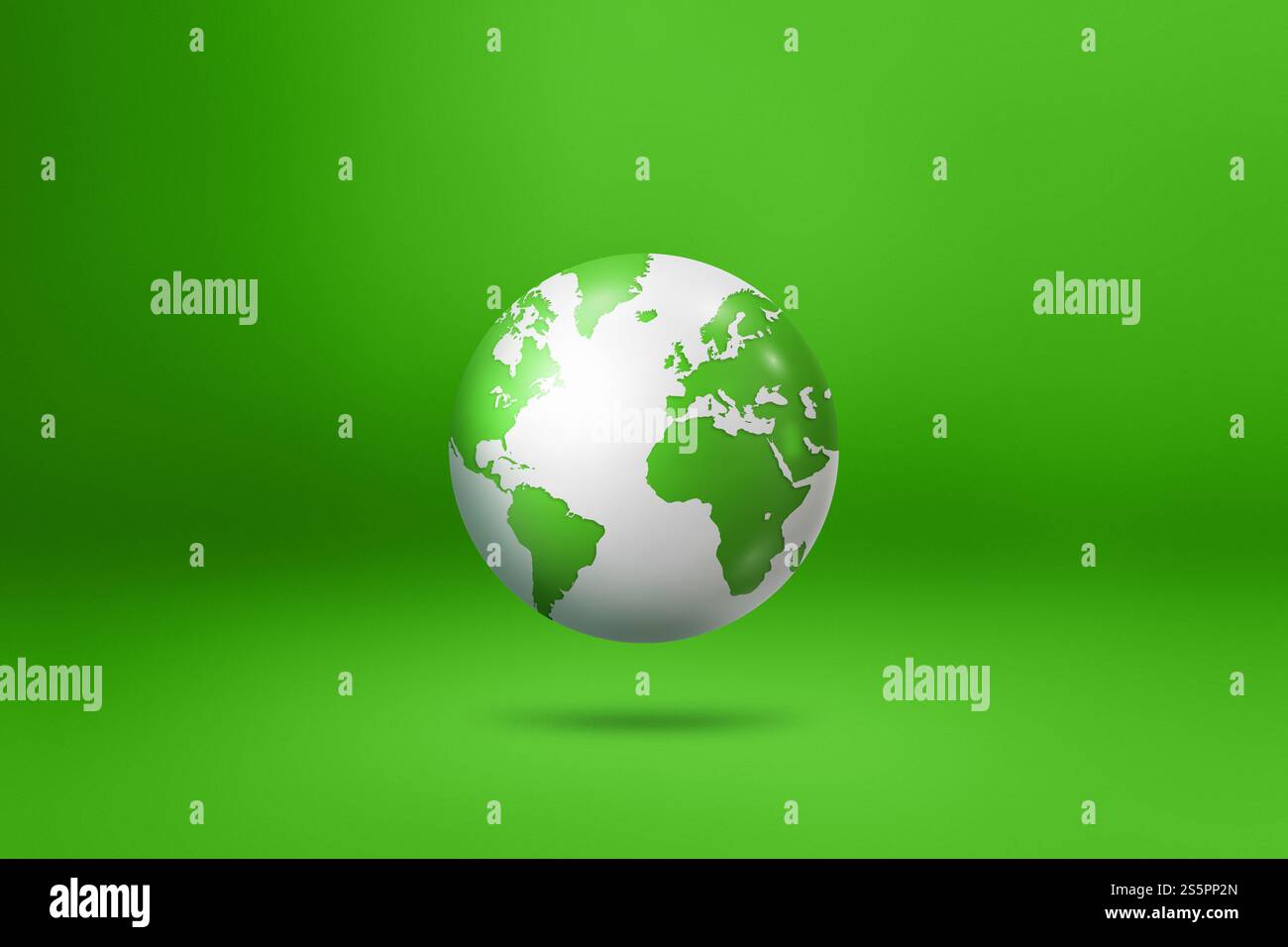 World globe, earth map, floating over a green background. 3D isolated ...