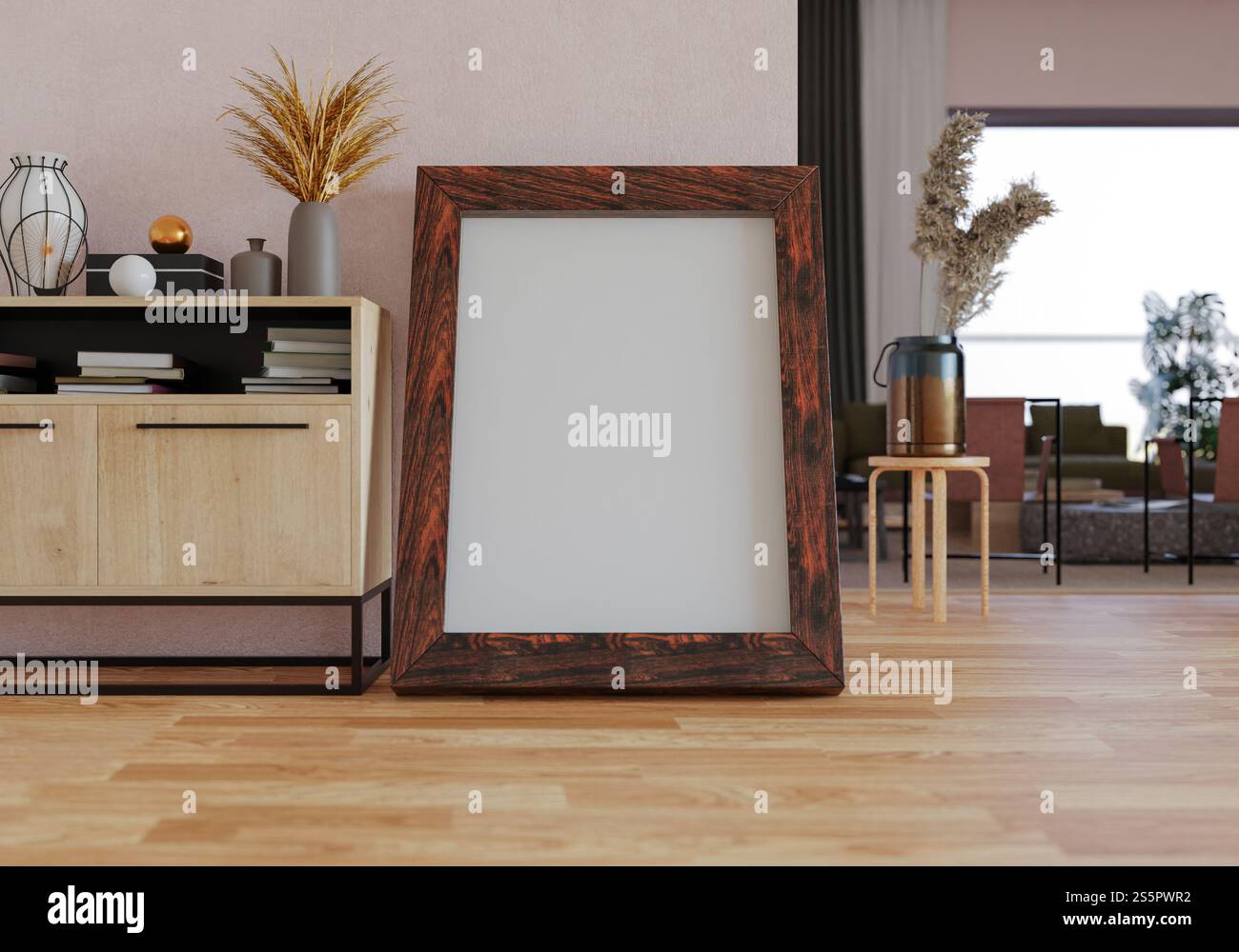 3D illustration, Mockup photo frame in living room, Interior of ...
