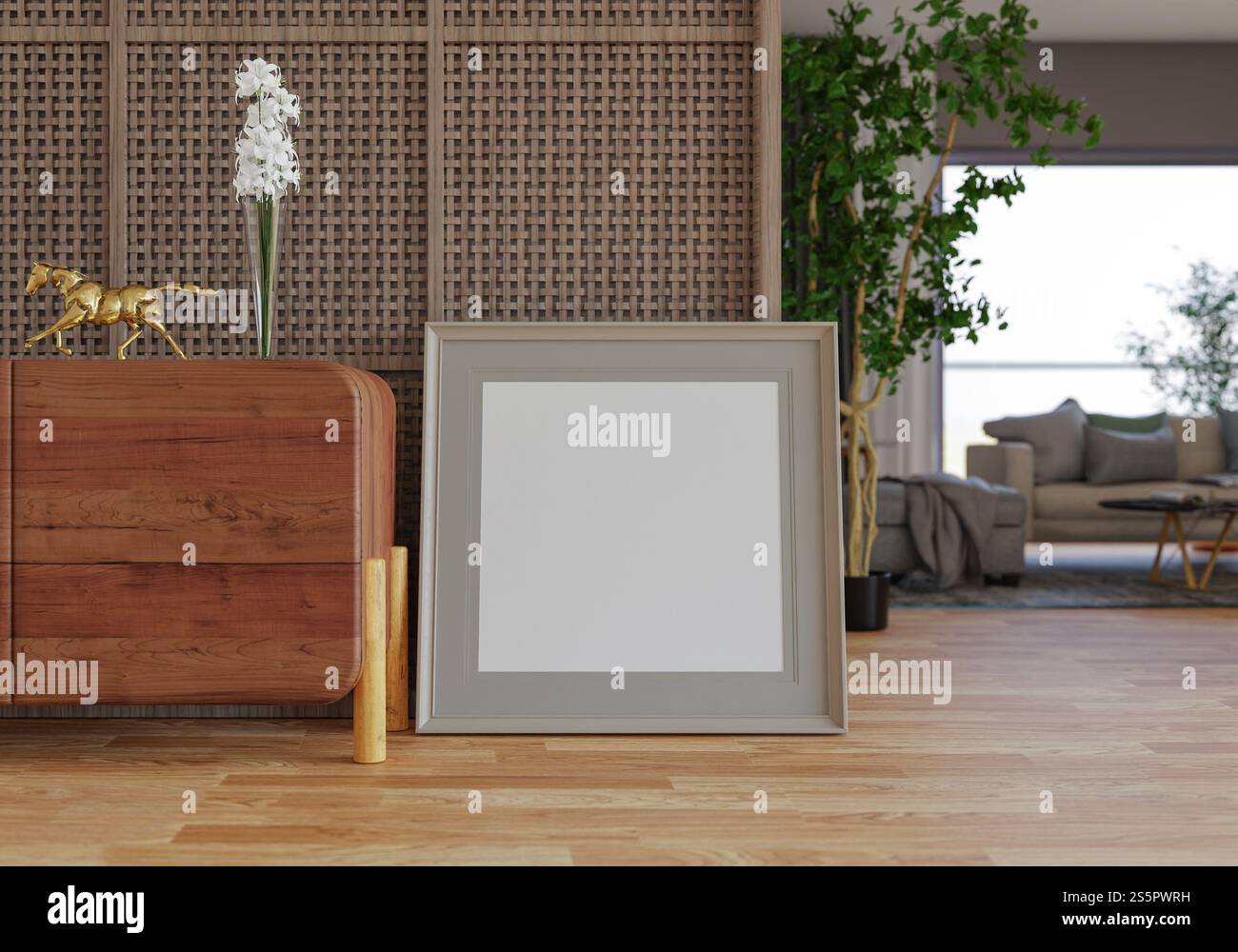 3D illustration, Mockup photo frame in living room, Interior of ...