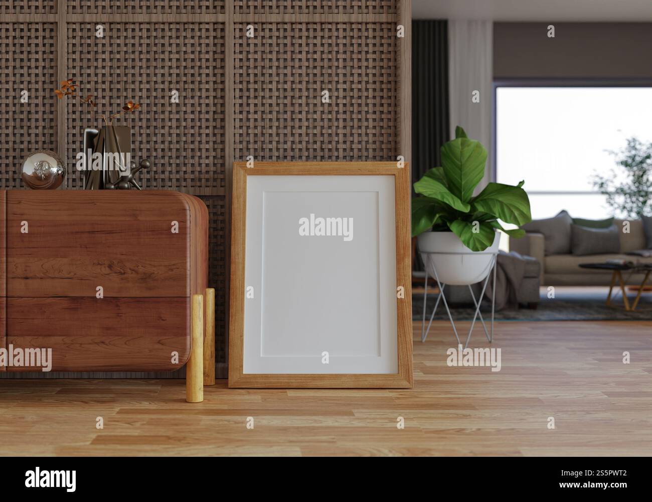 3D illustration, Mockup photo frame in living room, Interior of ...