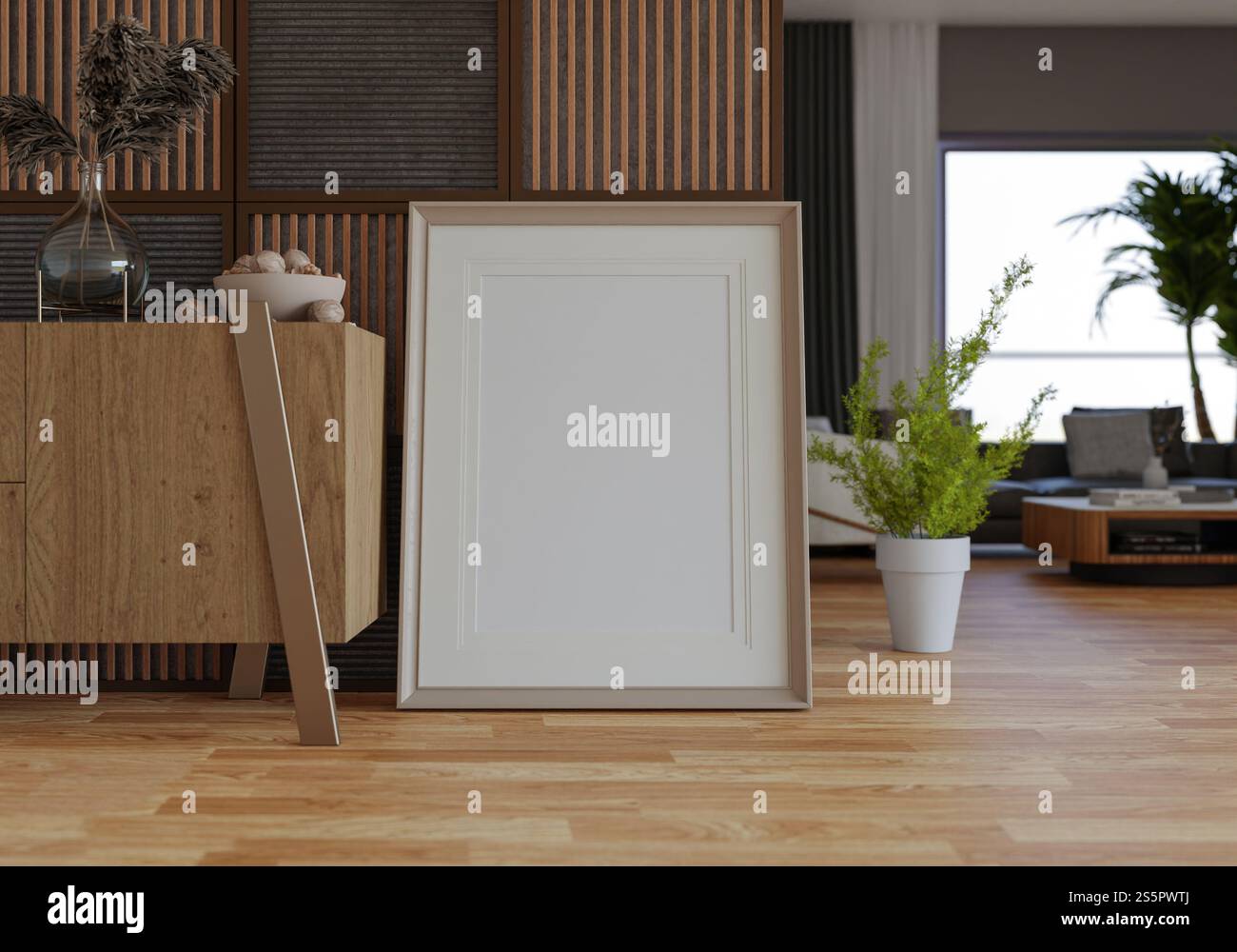 3D illustration, Mockup photo frame in living room, Interior of ...