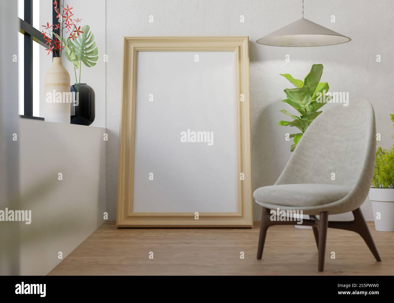 3D illustration, Mockup photo frame in living room, Interior of ...