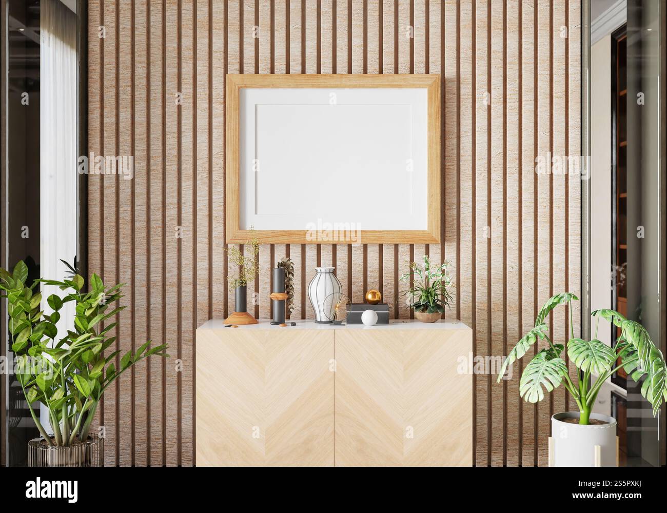 3D illustration, Mockup photo frame in living room, Interior of ...