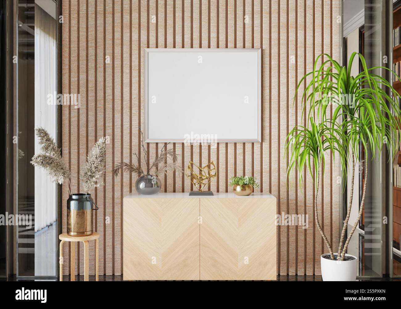 3D illustration, Mockup photo frame in living room, Interior of ...