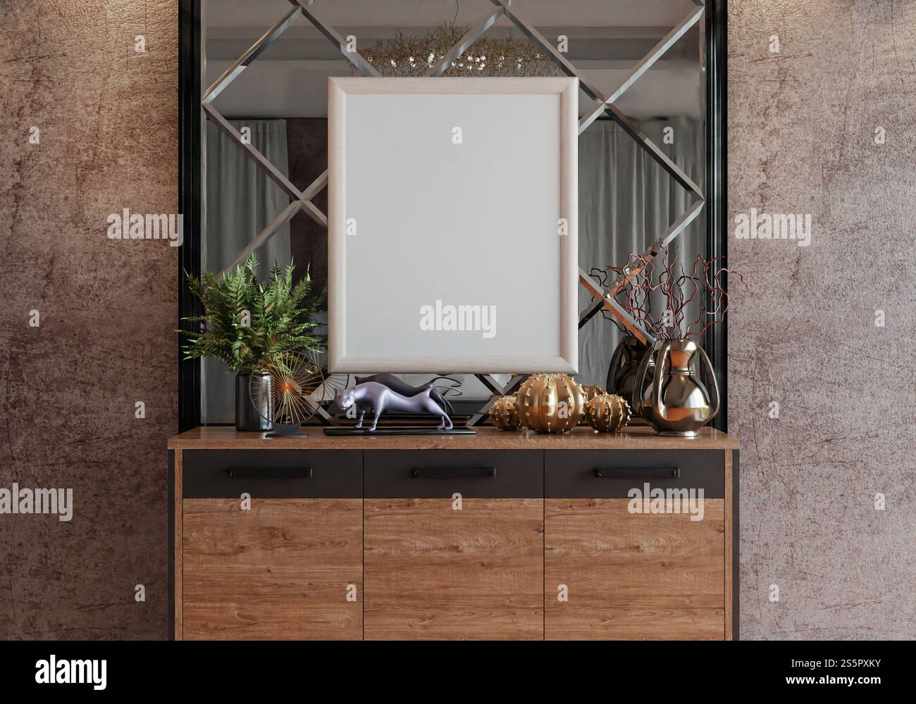3D illustration, Mockup photo frame in living room, Interior of ...