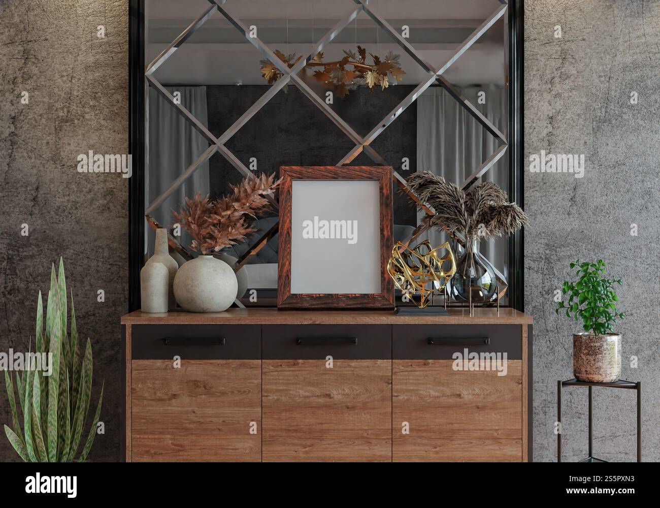 3D illustration, Mockup photo frame in living room, Interior of ...