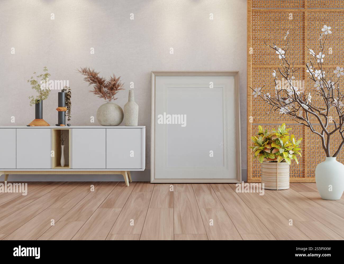 3D illustration, Mockup photo frame in living room, Interior of ...