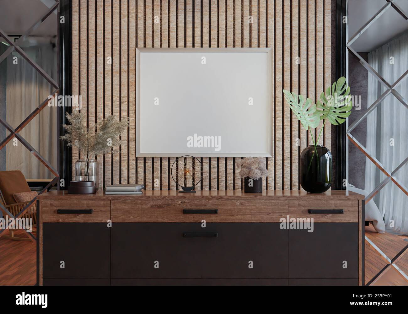 3D illustration, Mockup photo frame in living room, Interior of ...
