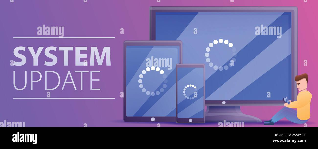 Device system update concept banner. Cartoon illustration of device ...