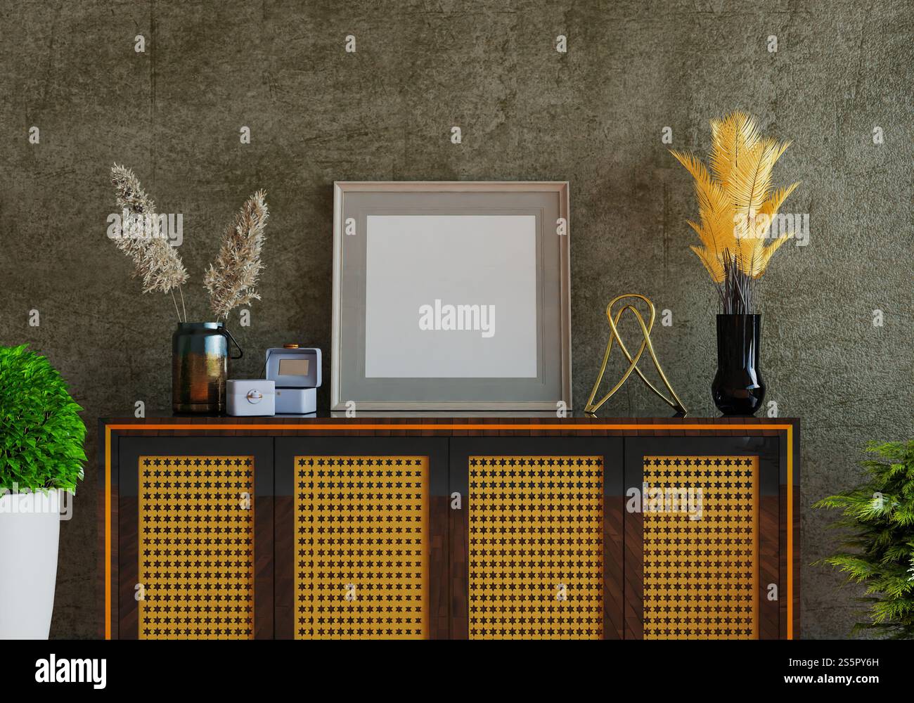 3D illustration, Mockup photo frame in living room, Interior of ...