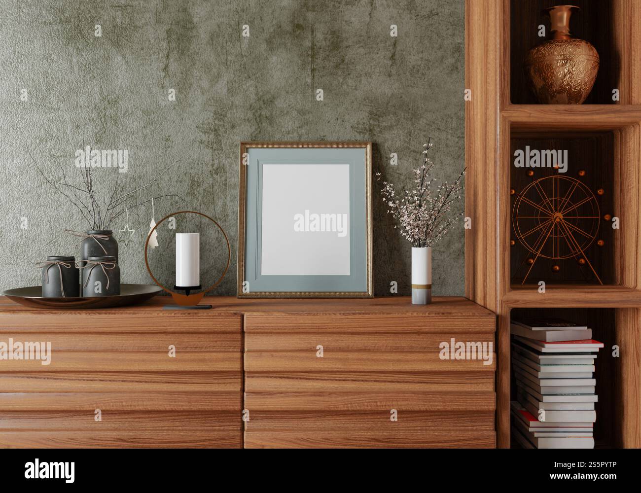 3D illustration, Mockup photo frame in living room, Interior of ...