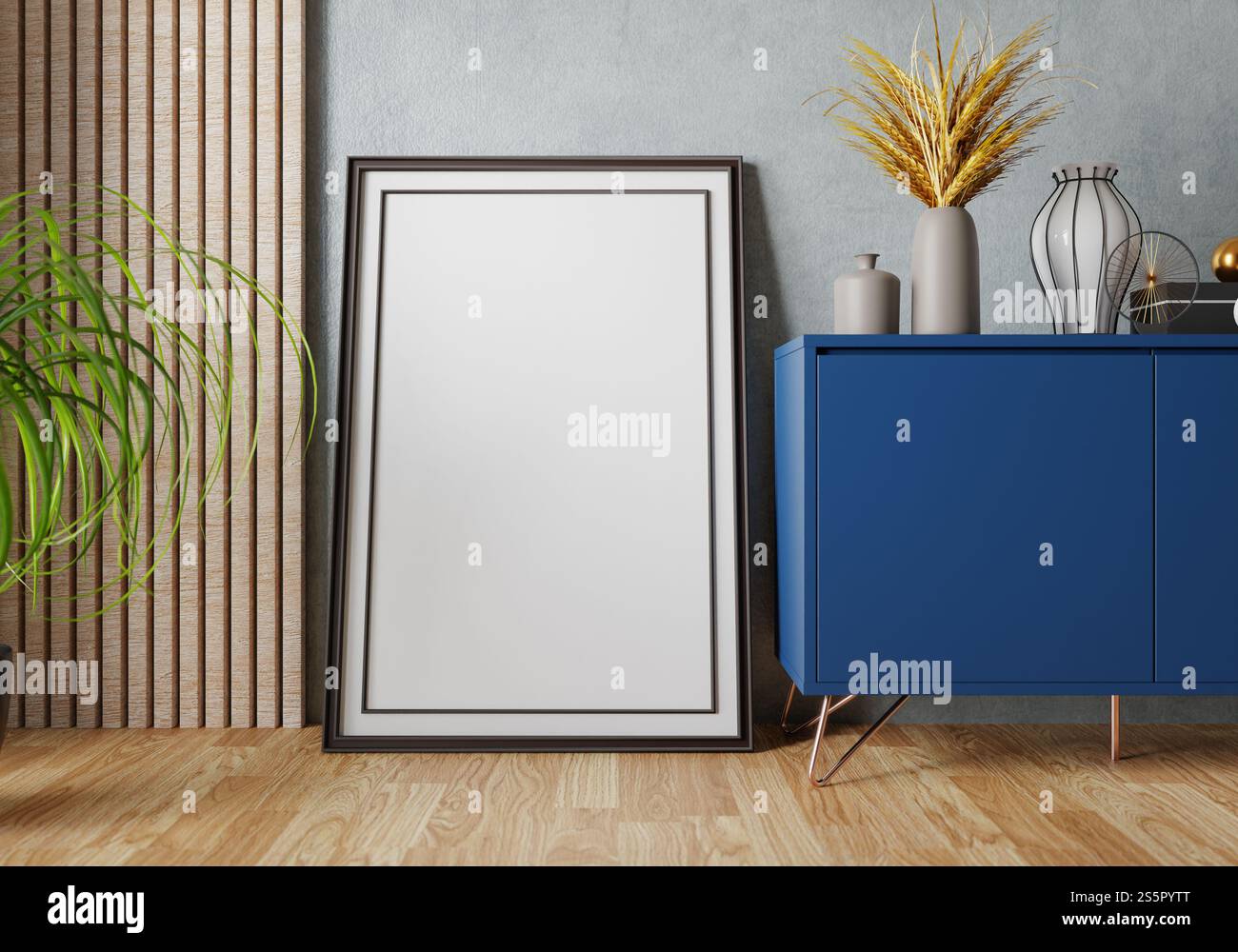 3D illustration, Mockup photo frame in living room, Interior of ...