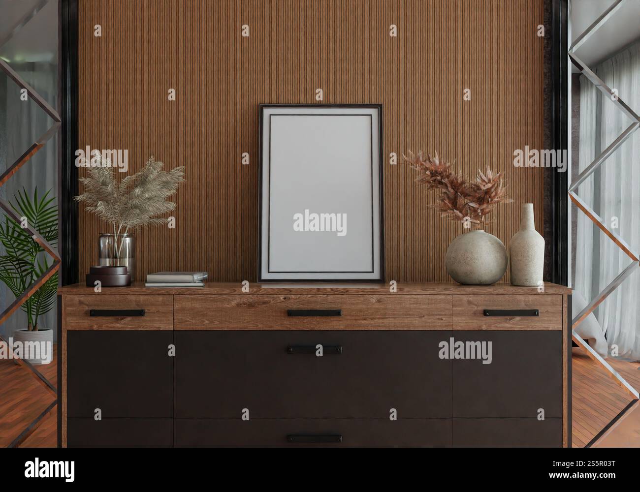 3D illustration, Mockup photo frame in living room, Interior of ...