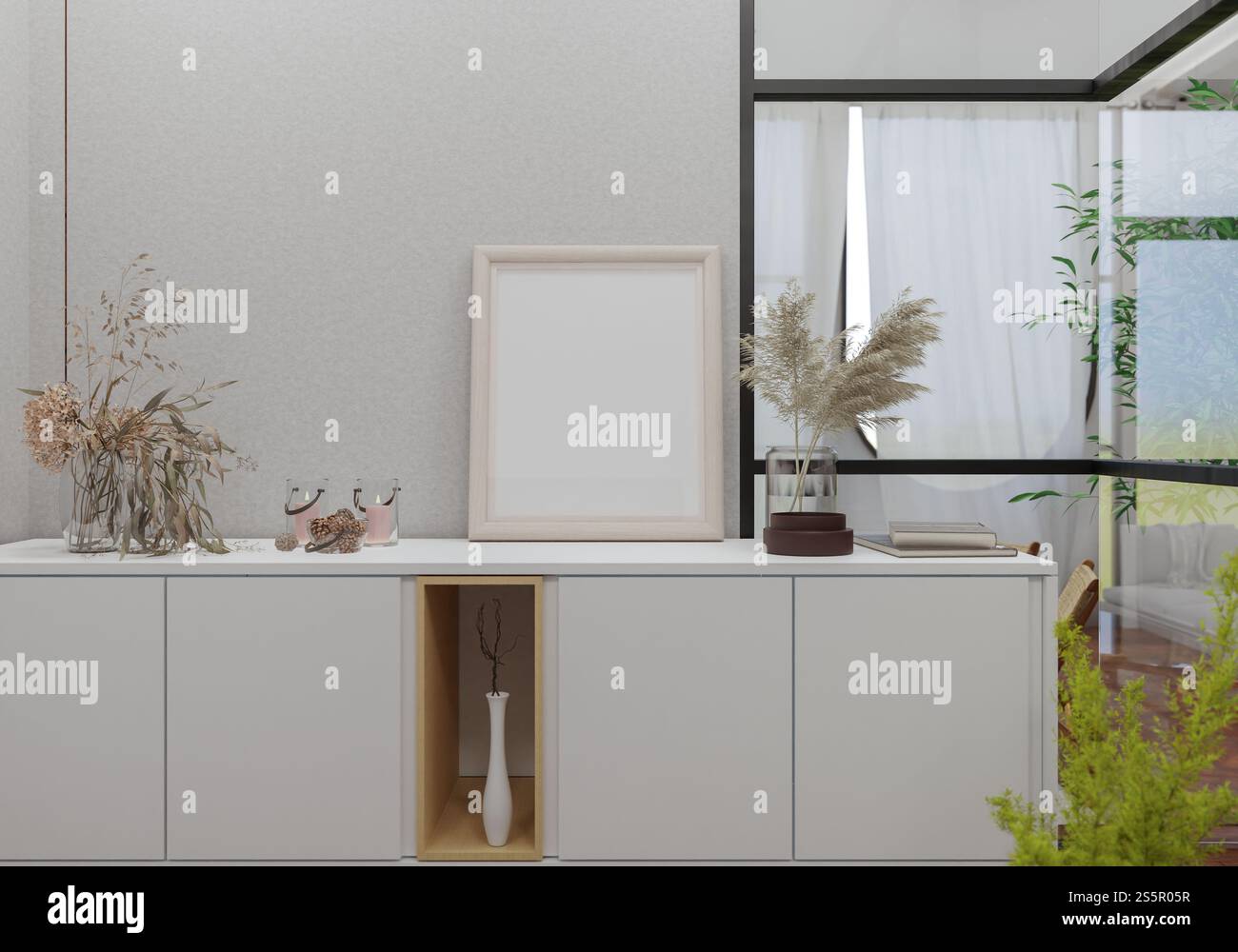3D illustration, Mockup photo frame in living room, Interior of ...