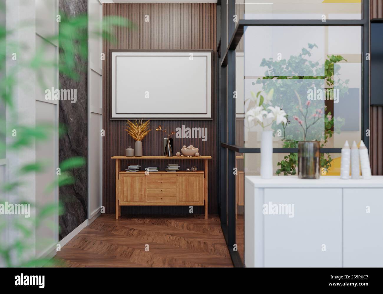 3D illustration, Mockup photo frame in living room, Interior of ...