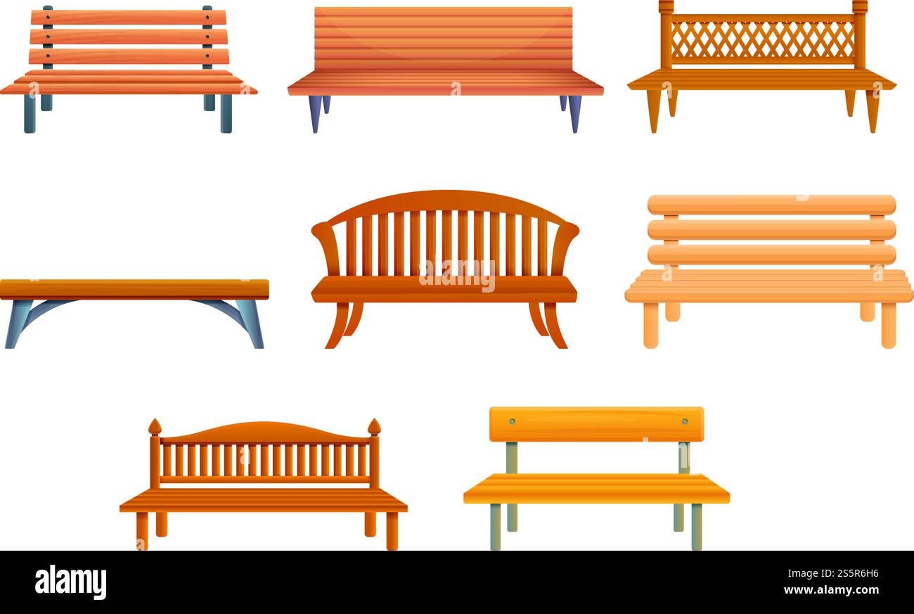 Bench icons set. Cartoon set of bench vector icons for web design ...