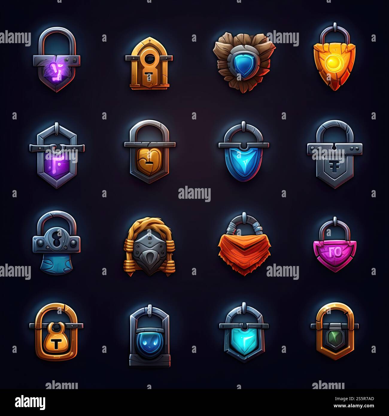 secret lock key game ai generated. security golden, open un, flat pad ...