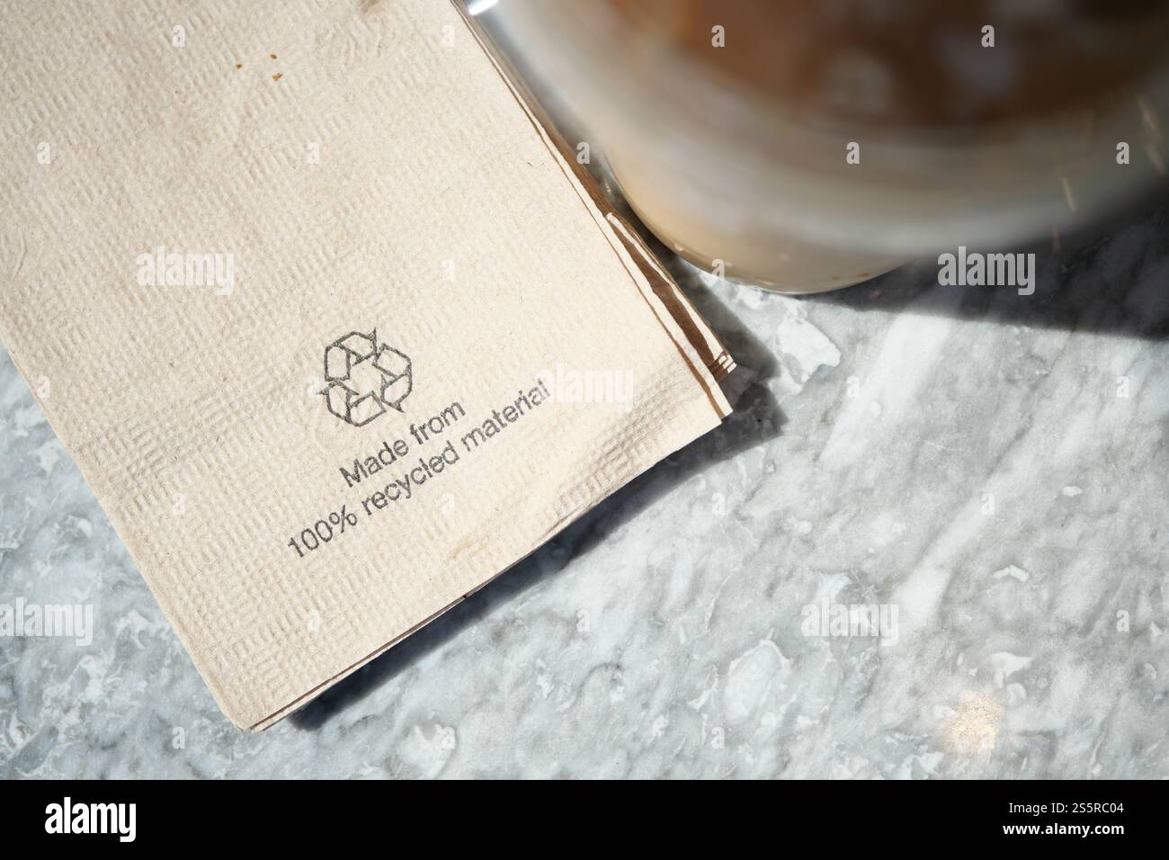 Eco-Friendly Napkin Made From Recycled Materials on Marble Surface Stock Photo