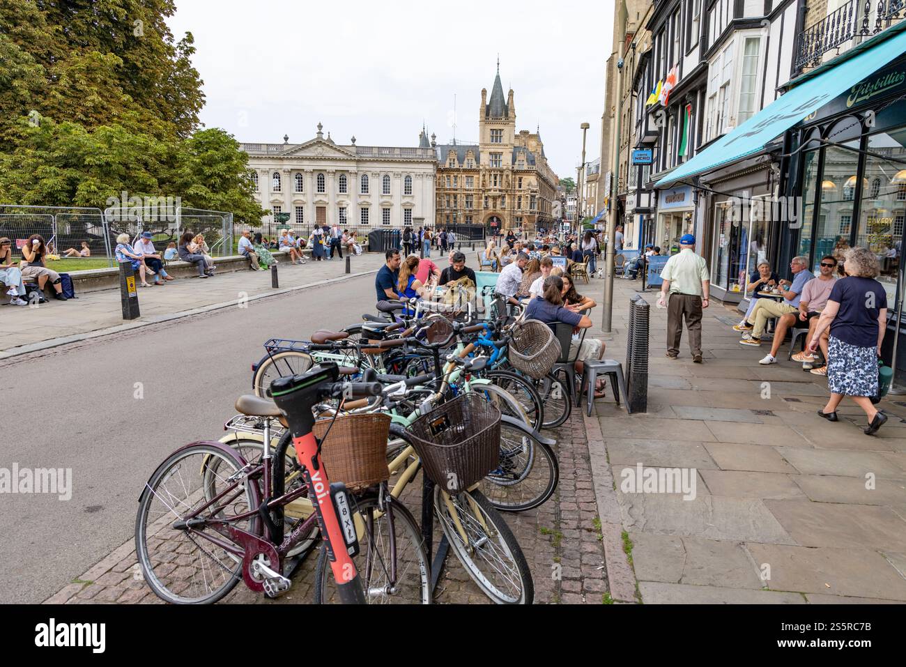 Cambridge city centre, student bicycles parked along Kings Parade in the city centre,England,UK,2024 Stock Photo