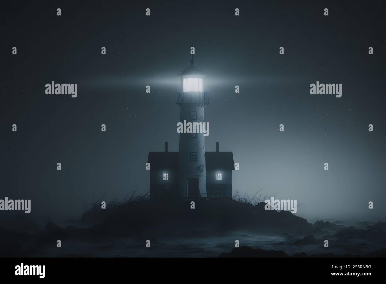Lighthouse in a stormy sea. Neural network AI generated art Stock Photo ...