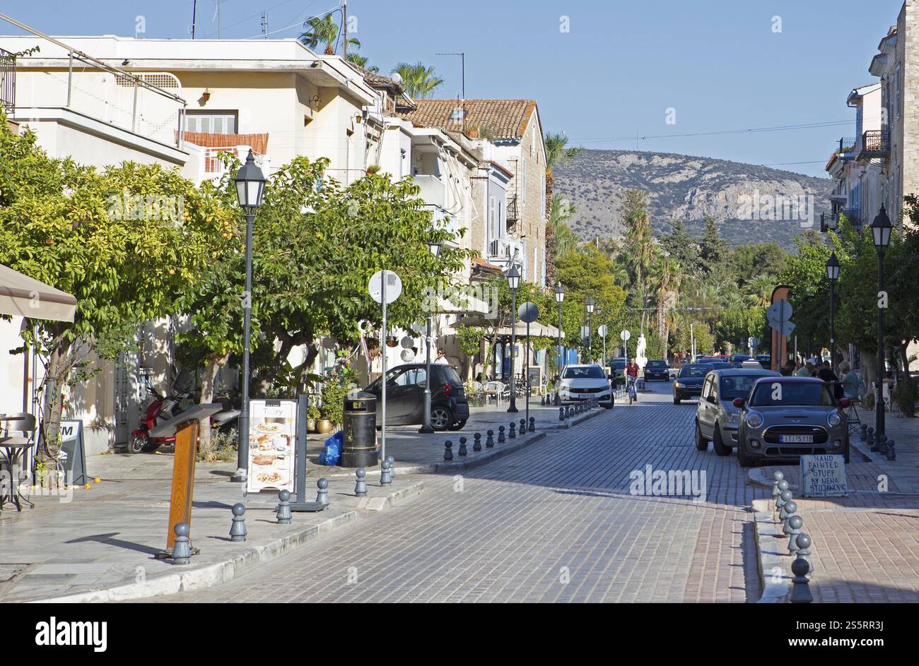 Typical street in Nafplio, Argolis, Peloponnese, Greece, Europe Stock Photo