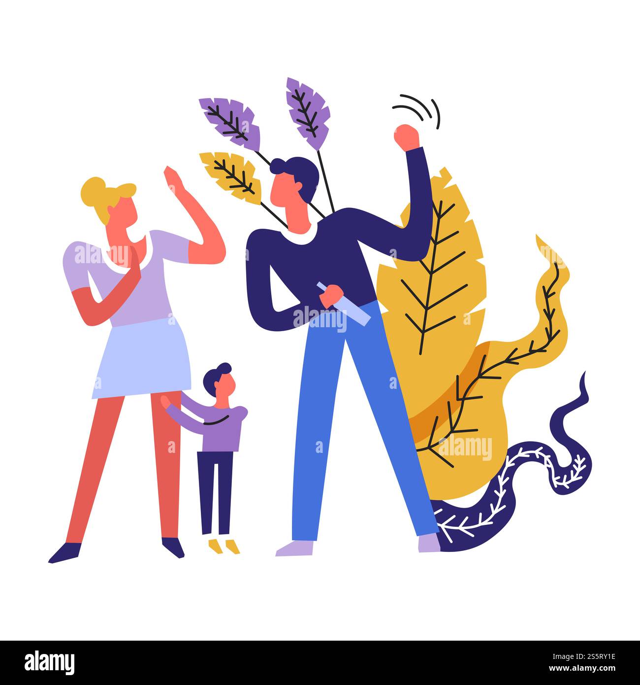 Family violence, problems of parents, man shouting on woman vector ...