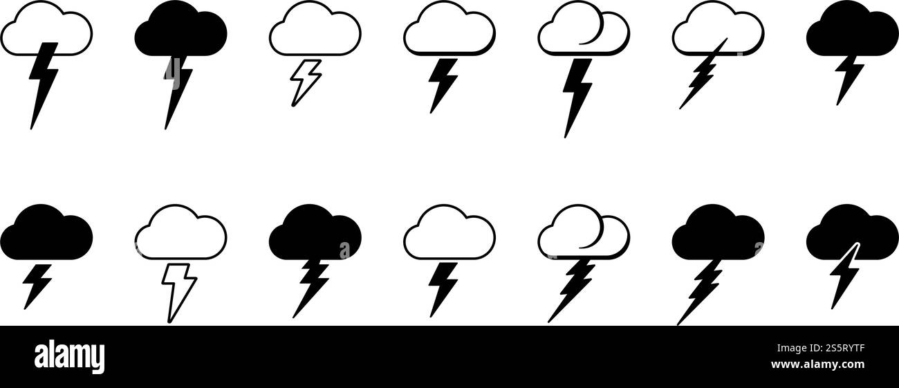 Icon set of Cloud lightning Thunderstorm vector illustration Stock ...