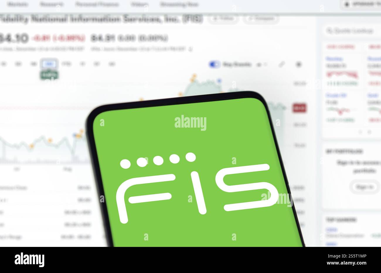 fis logo is displayed on smartphone. Fidelity National Information ...