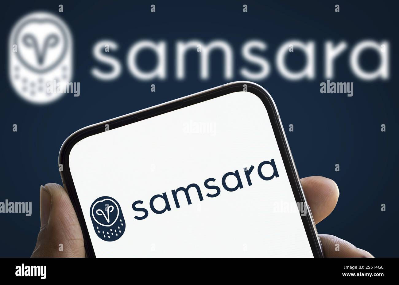 samsara logo is displayed on smartphone. Samsara Inc. is an American