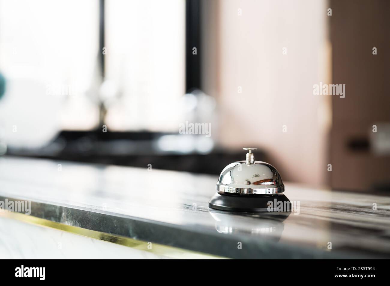 Hotel reception counter desk with service bell. front desk bell for ...