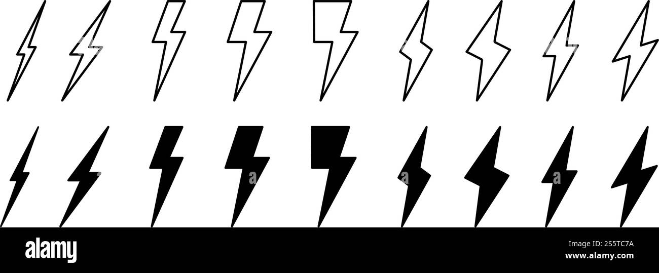 Thunderbolt Lightning Bolt electric energy flash icon set vector ...