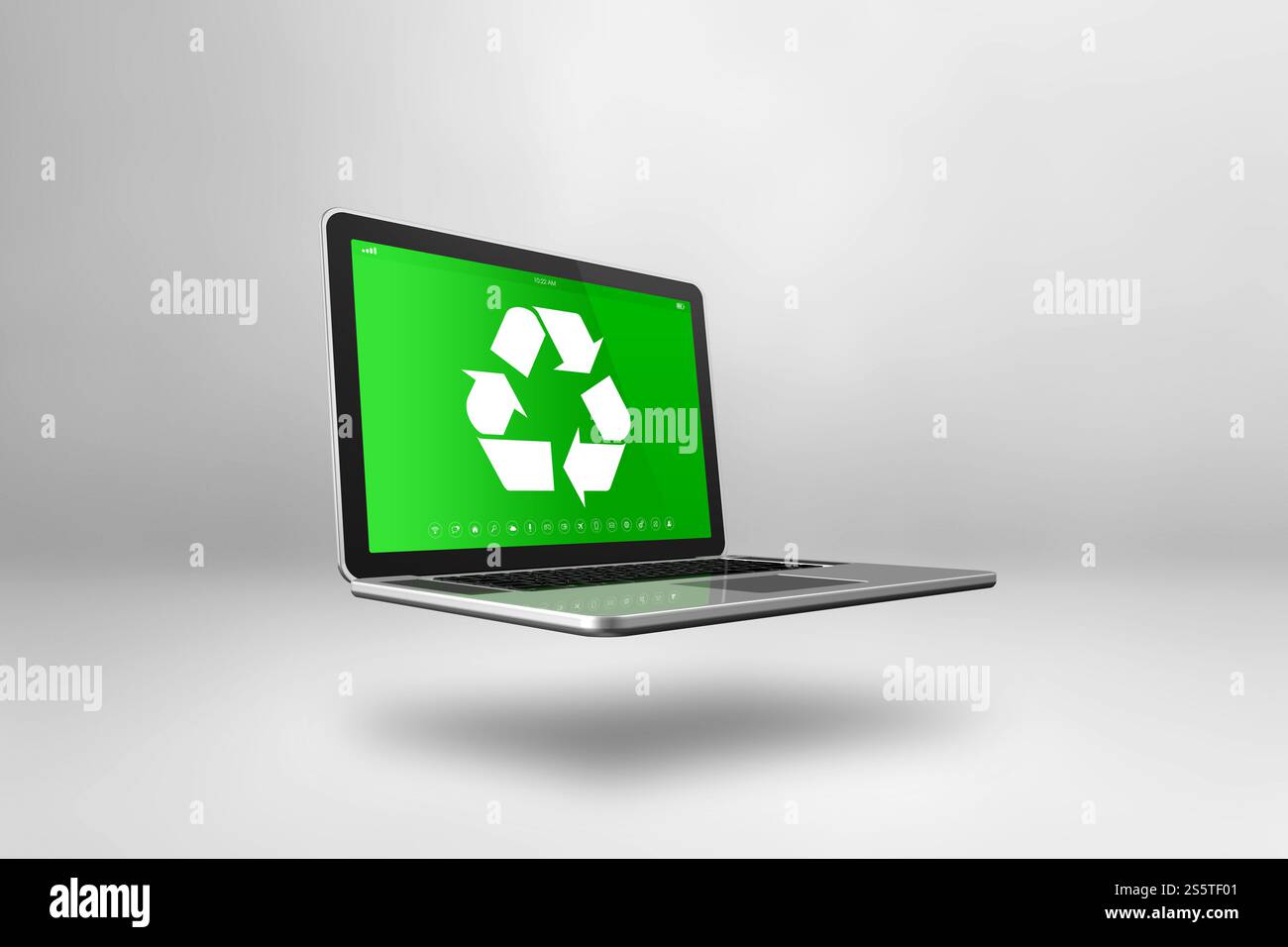 Laptop computer with a recycling symbol on screen. environmental ...