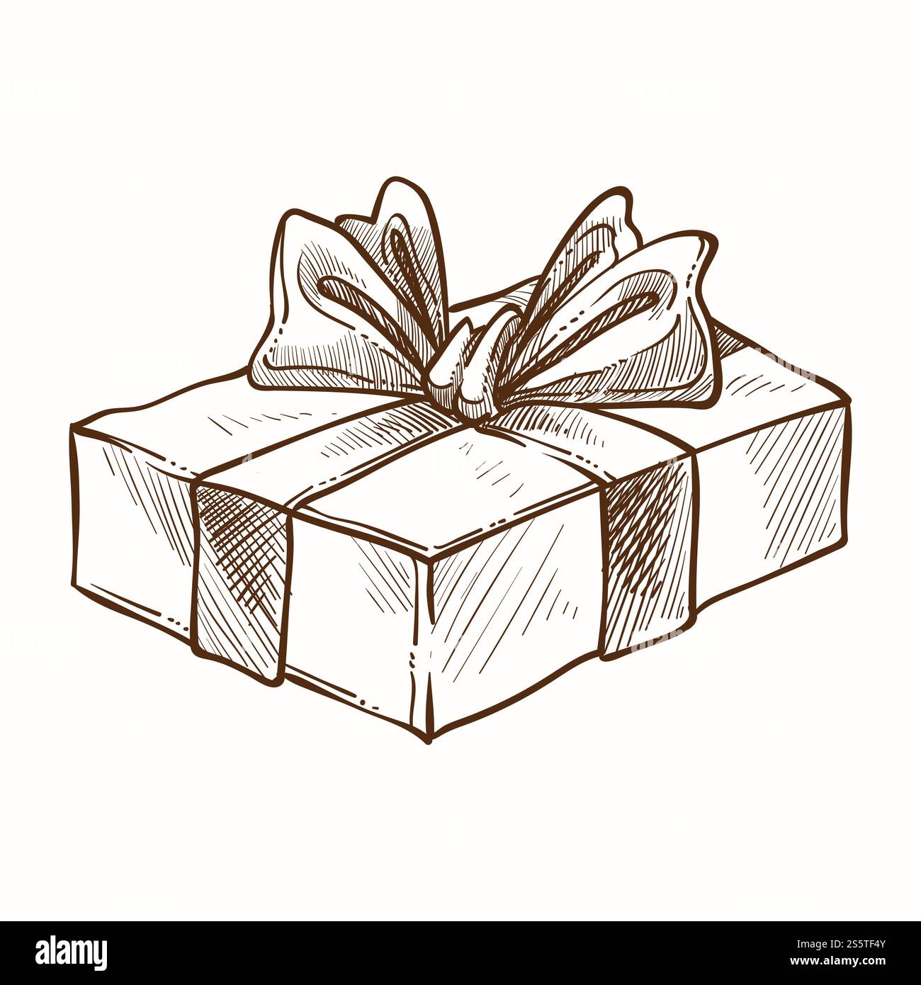 Present decorated with ribbon and row isolated icon vector monochrome ...