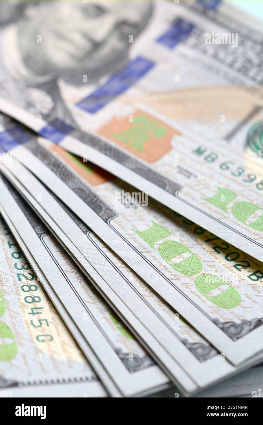 Macro shot with shallow depth of field. Hundred US dollar bills. Macro shot with shallow depth of field. Hundred US dollar bills Stock Photo