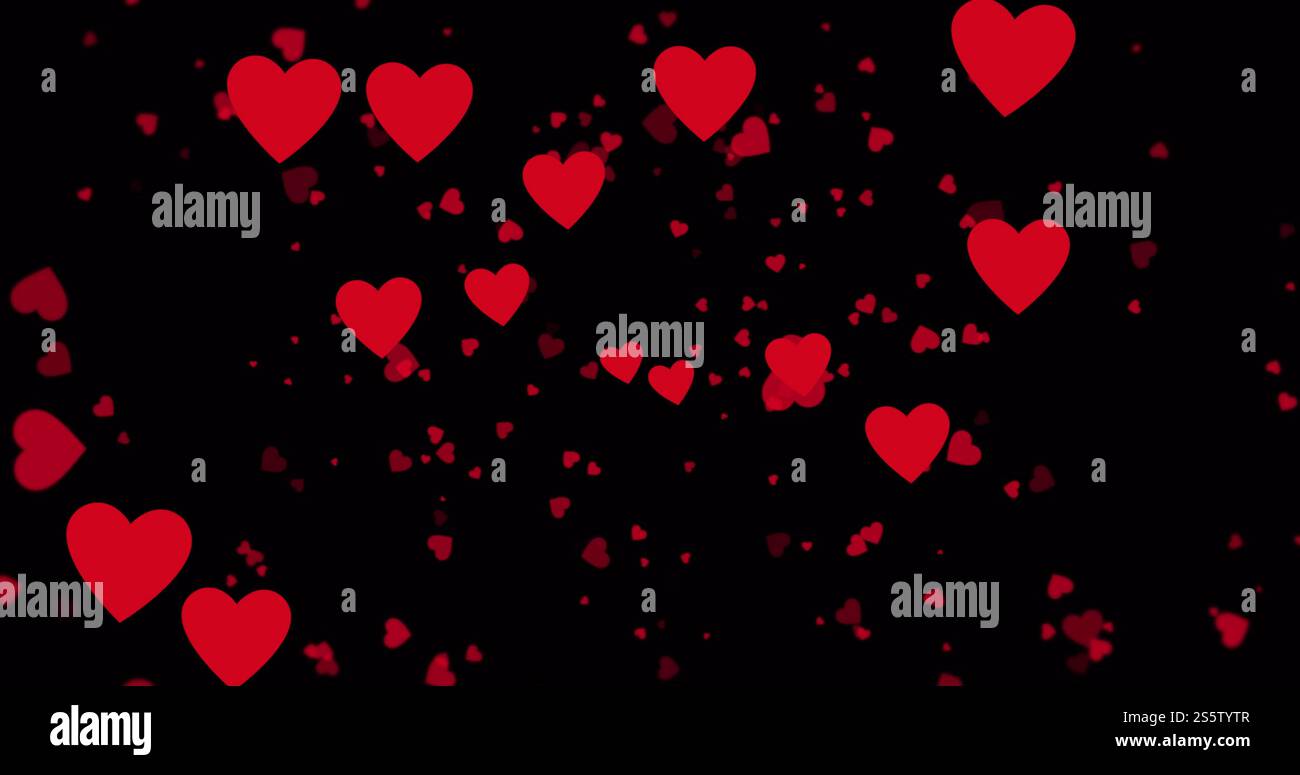 Image of red hearts icons floating on black background Stock Photo - Alamy