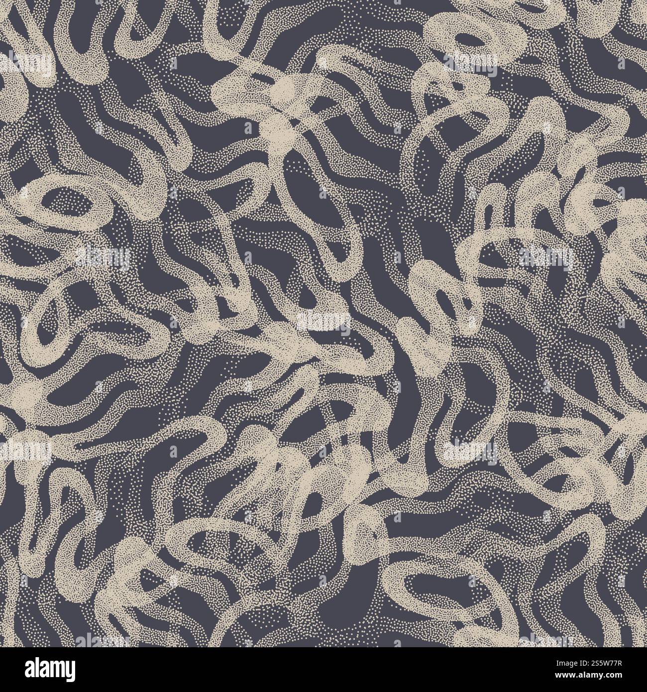 Seamless Pattern Stippled Tangled Lines Texture Trendy Retro Colors Abstract Background Stock Photo