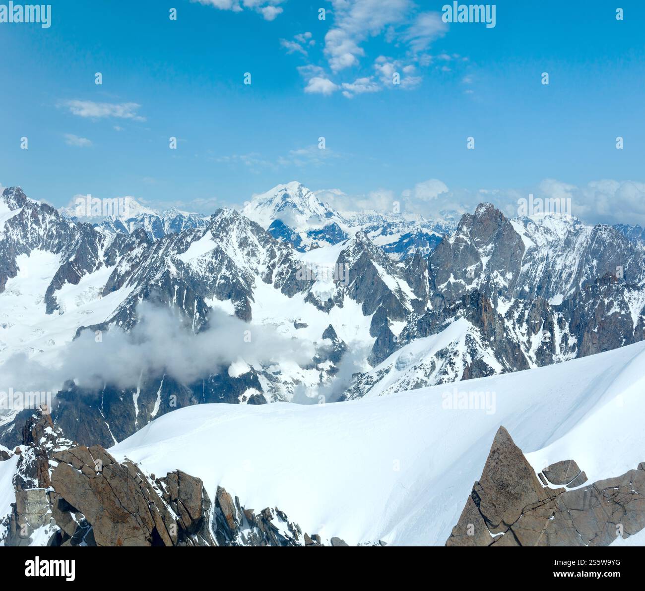 Mont Blanc mountain massif summer landscape(view from Aiguille du Midi ...