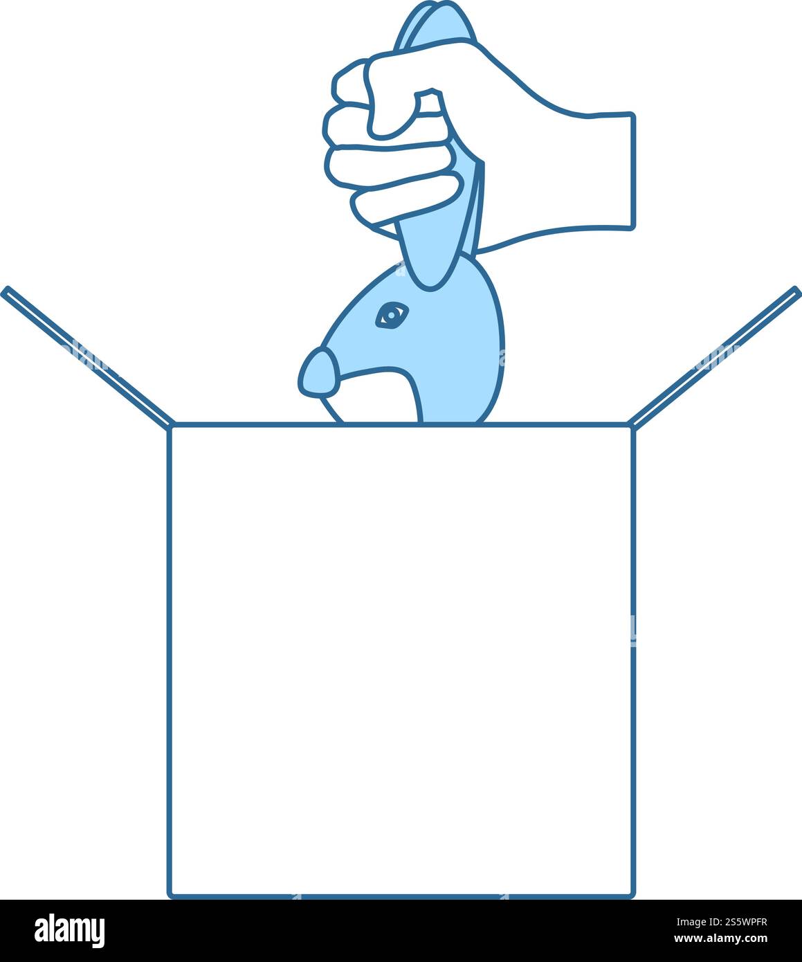 Rabbit In Magic Box Icon. Thin Line With Blue Fill Design. Vector Illustration. Stock Vector