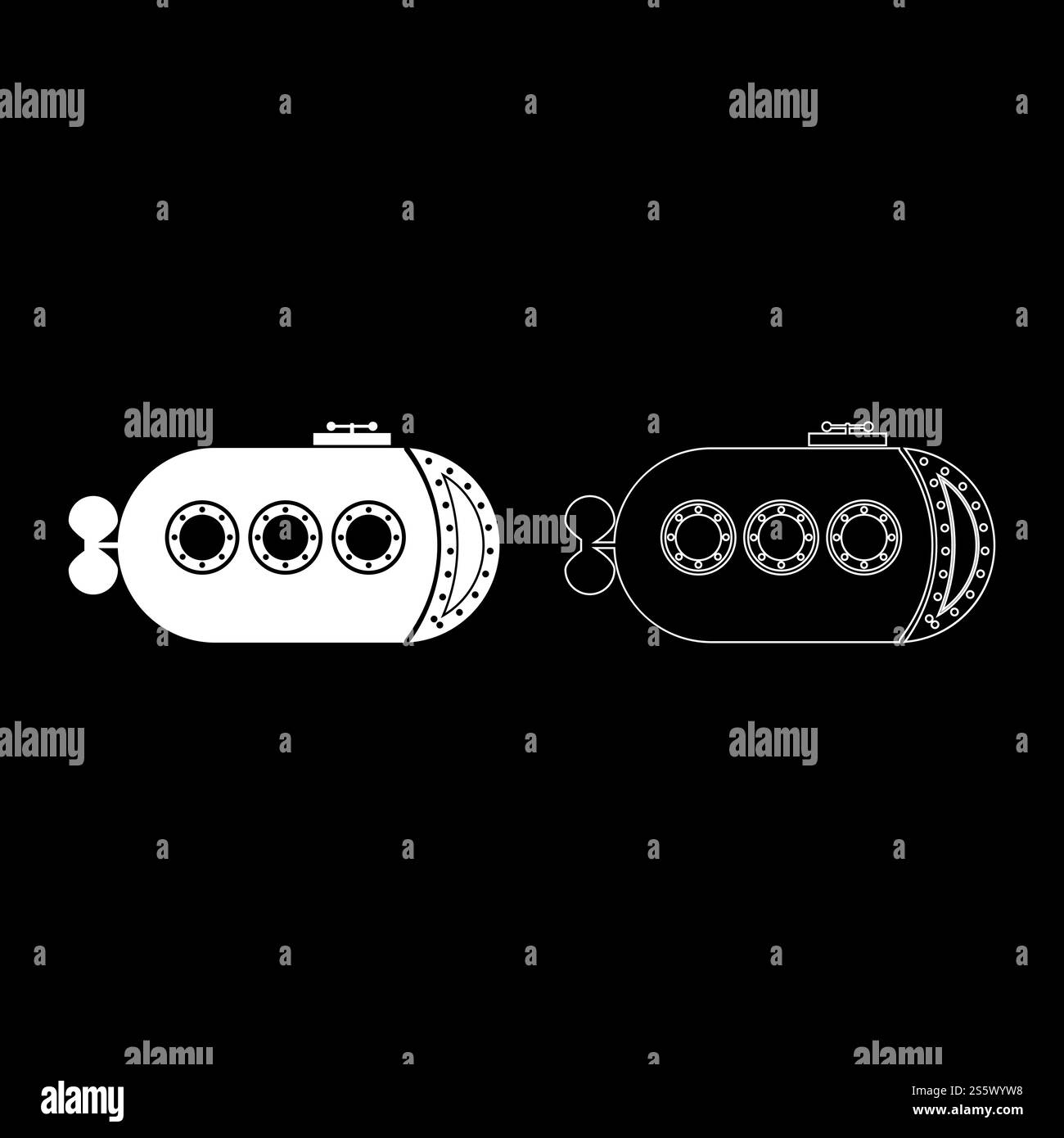 Bathyscaphe Underwater boat ship Submarine icon outline set white color ...