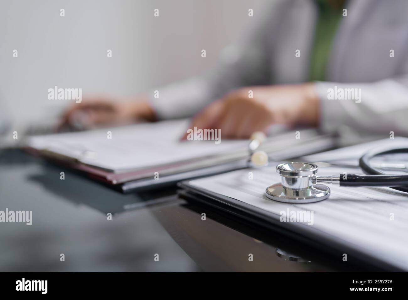 Professional medical doctor in white uniform gown coat interview ...