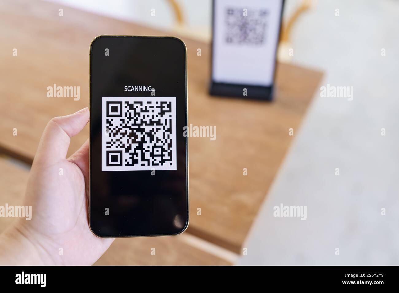 Qr code payment. E wallet. Man scanning tag accepted generate digital ...