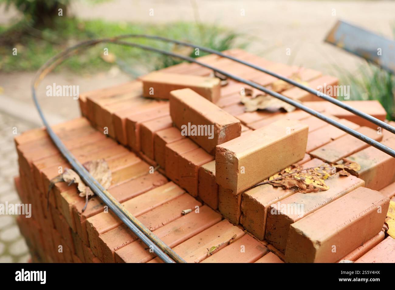 Pallet a red brick building material stack of new red bricks for construction Stock Photo