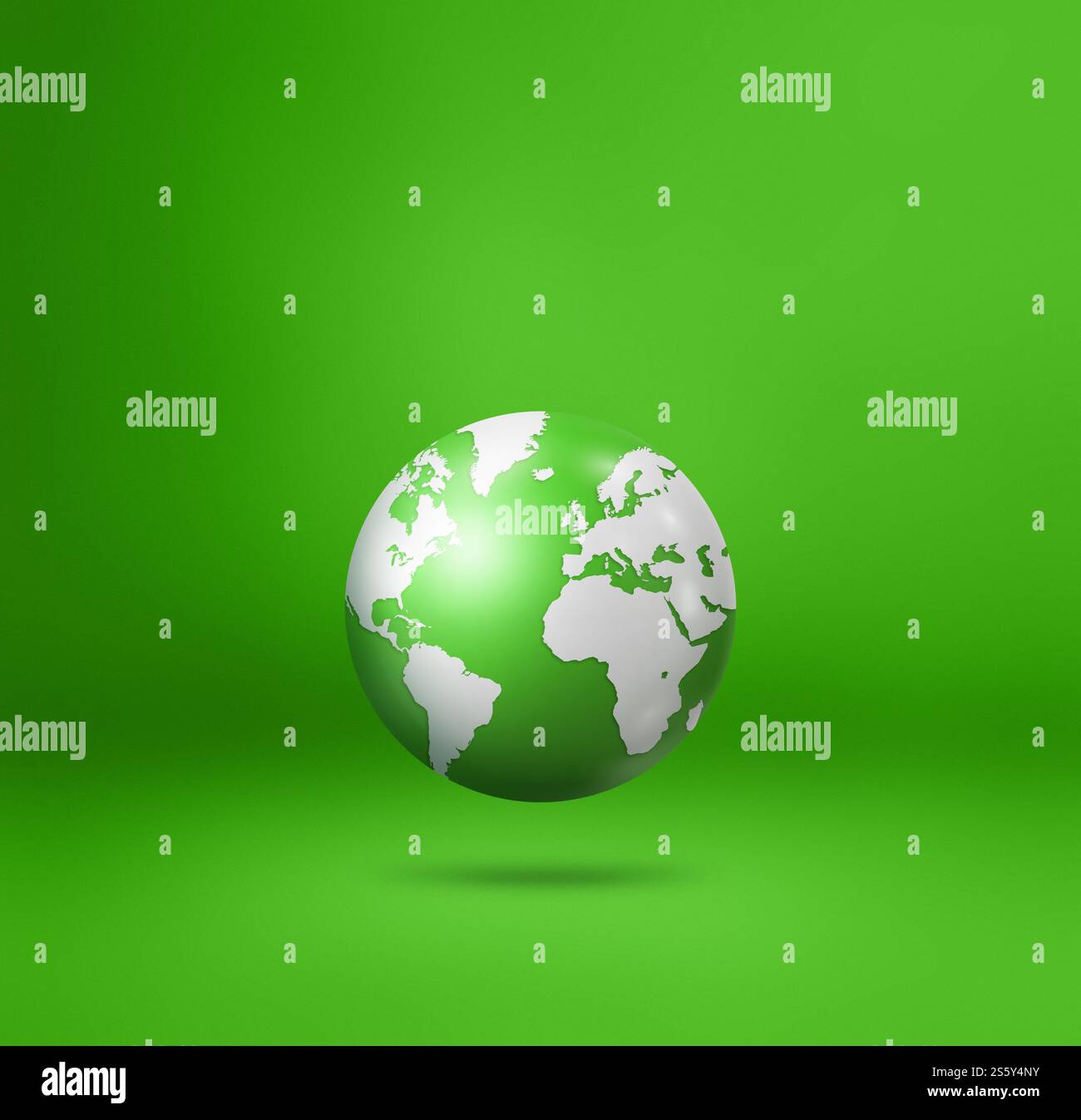 World globe, earth map, floating over a green background. 3D isolated ...