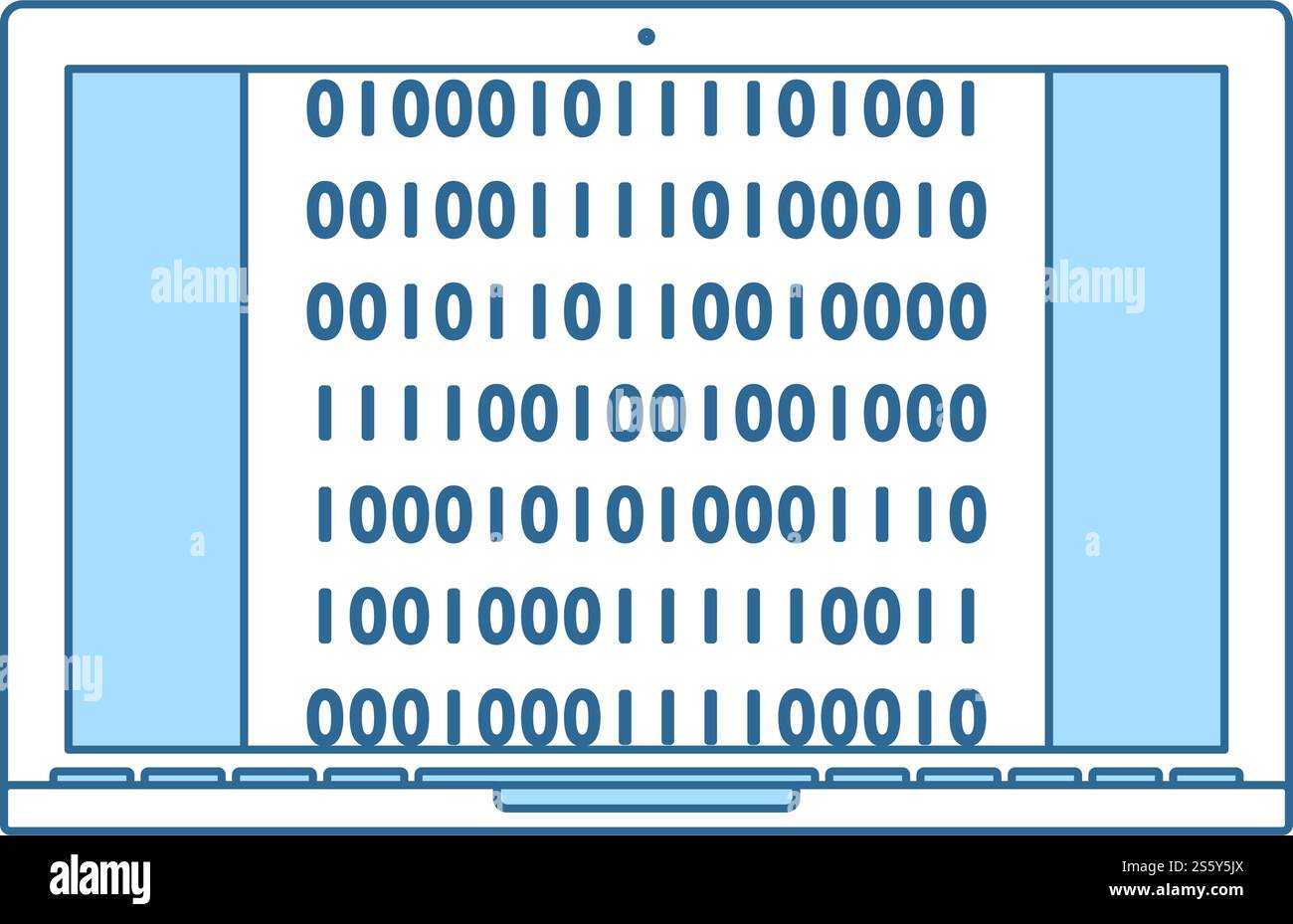 Laptop With Binary Code Icon. Thin Line With Blue Fill Design. Vector Illustration. Stock Vector