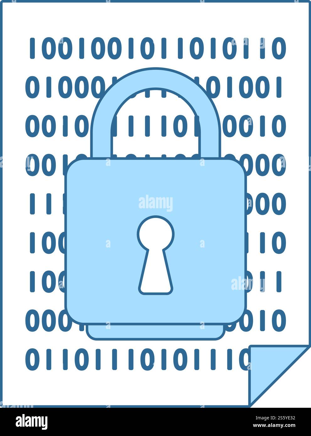 Data Security Icon. Thin Line With Blue Fill Design. Vector Illustration. Stock Vector