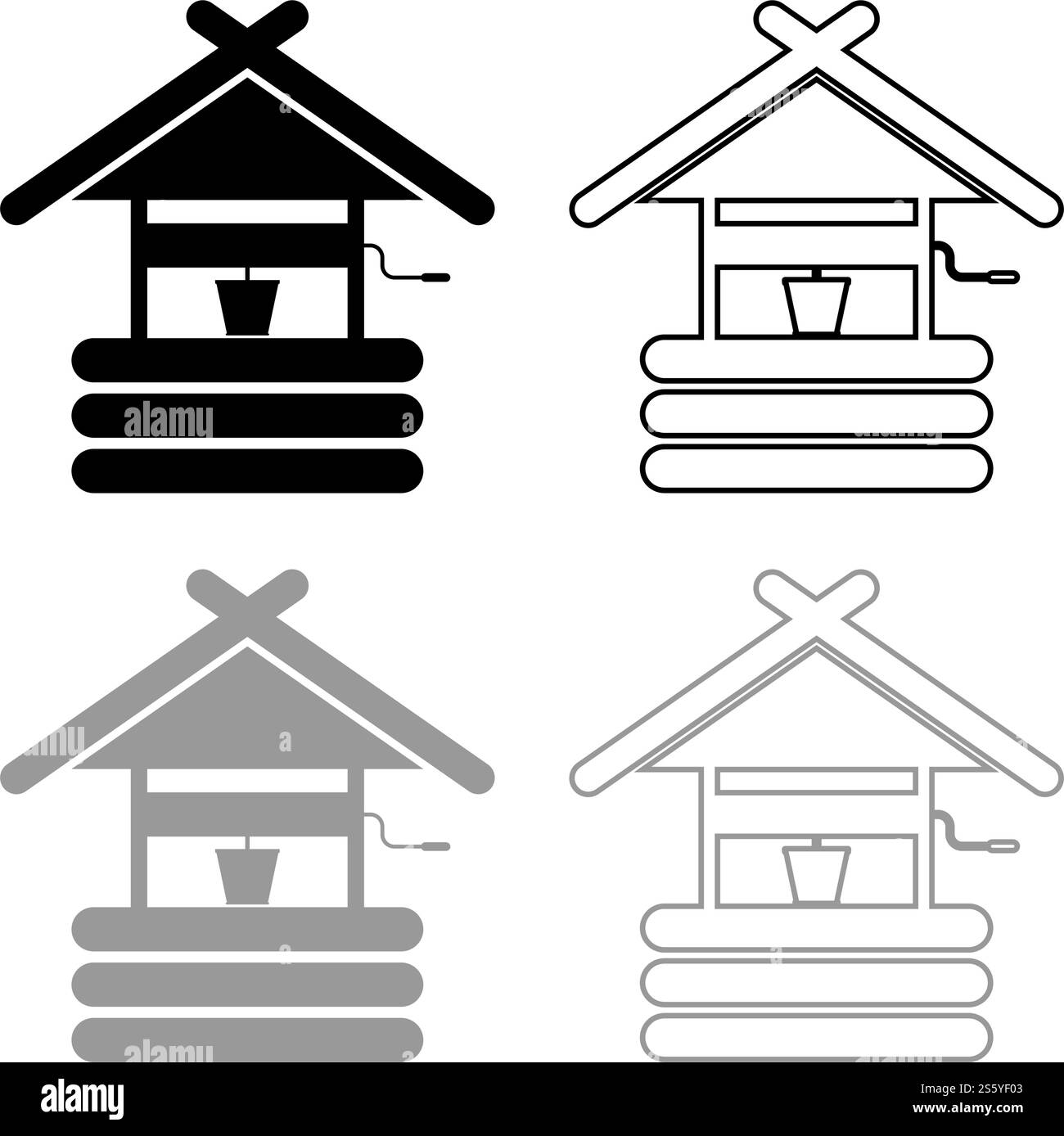 Drinking water well with bucket wooden material icon outline set black ...
