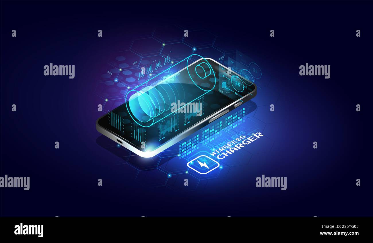 Wireless charging of the smartphone battery. Future concept. The ...