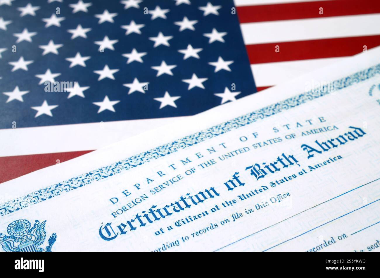 Fs-545 Certification of birth abroad lies on United States flag from US ...