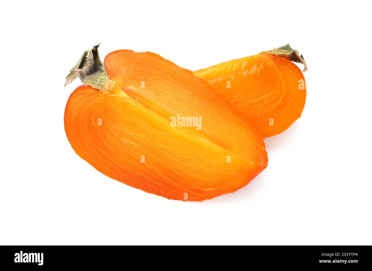 Pieces of ripe persimmon isolated on white Stock Photo - Alamy